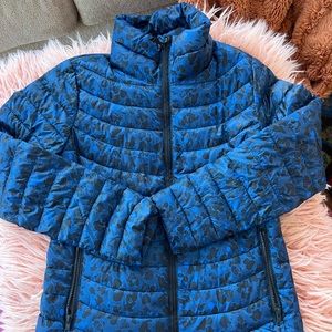 Gap Blue Animal Lightweight Upcycled Puffer Zip Jacket Size S Packable